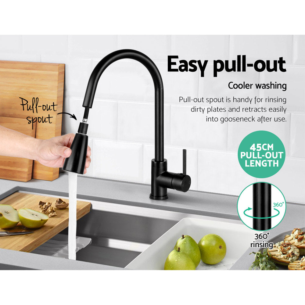 Cefito Kitchen Mixer Tap Pull Out 2 Mode Sink Faucet Basin Laundry Black