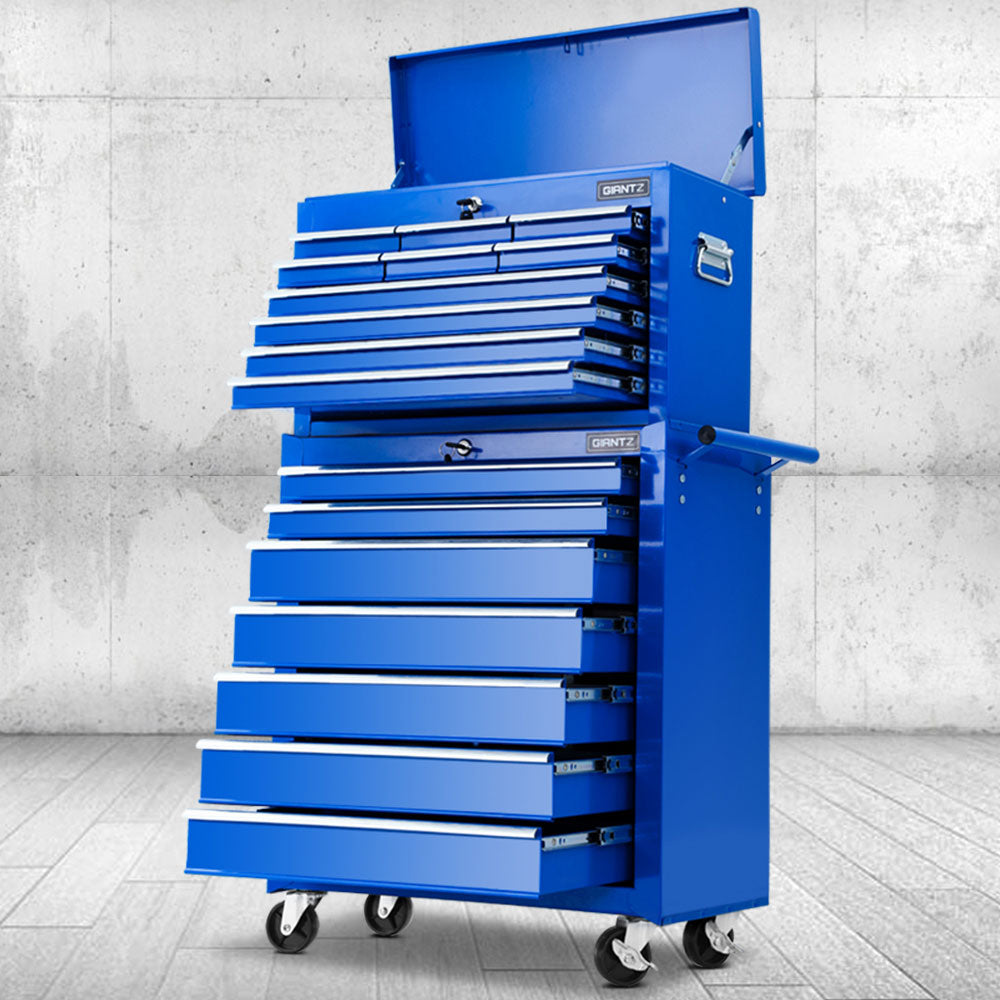 Giantz 17 Drawer Tool Box Cabinet Chest Trolley Toolbox Garage Storage Box Blue