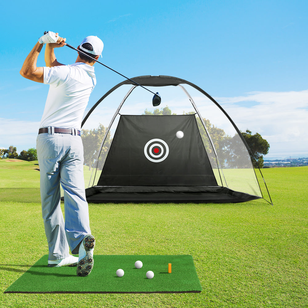Everfit 3M Golf Practice Net And Training Mat Set Driving Target Black