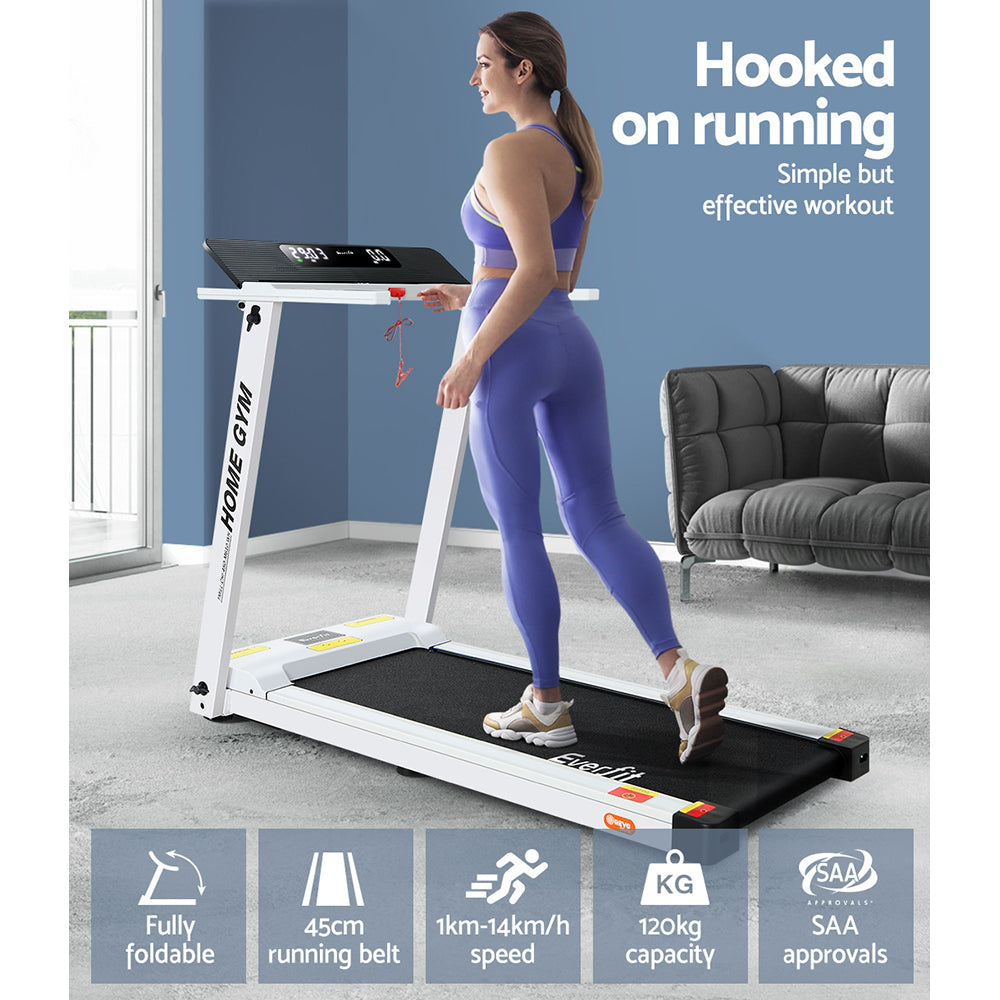 Everfit Treadmill Electric Home Gym Fitness Exercise Fully Foldable 450mm White