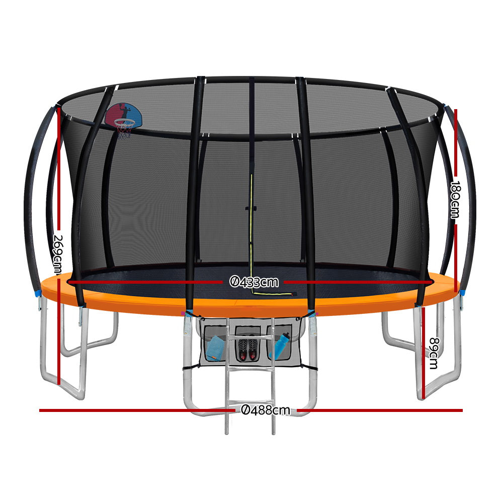 Everfit 16FT Trampoline for Kids w/ Ladder Enclosure Safety Net Rebounder Orange