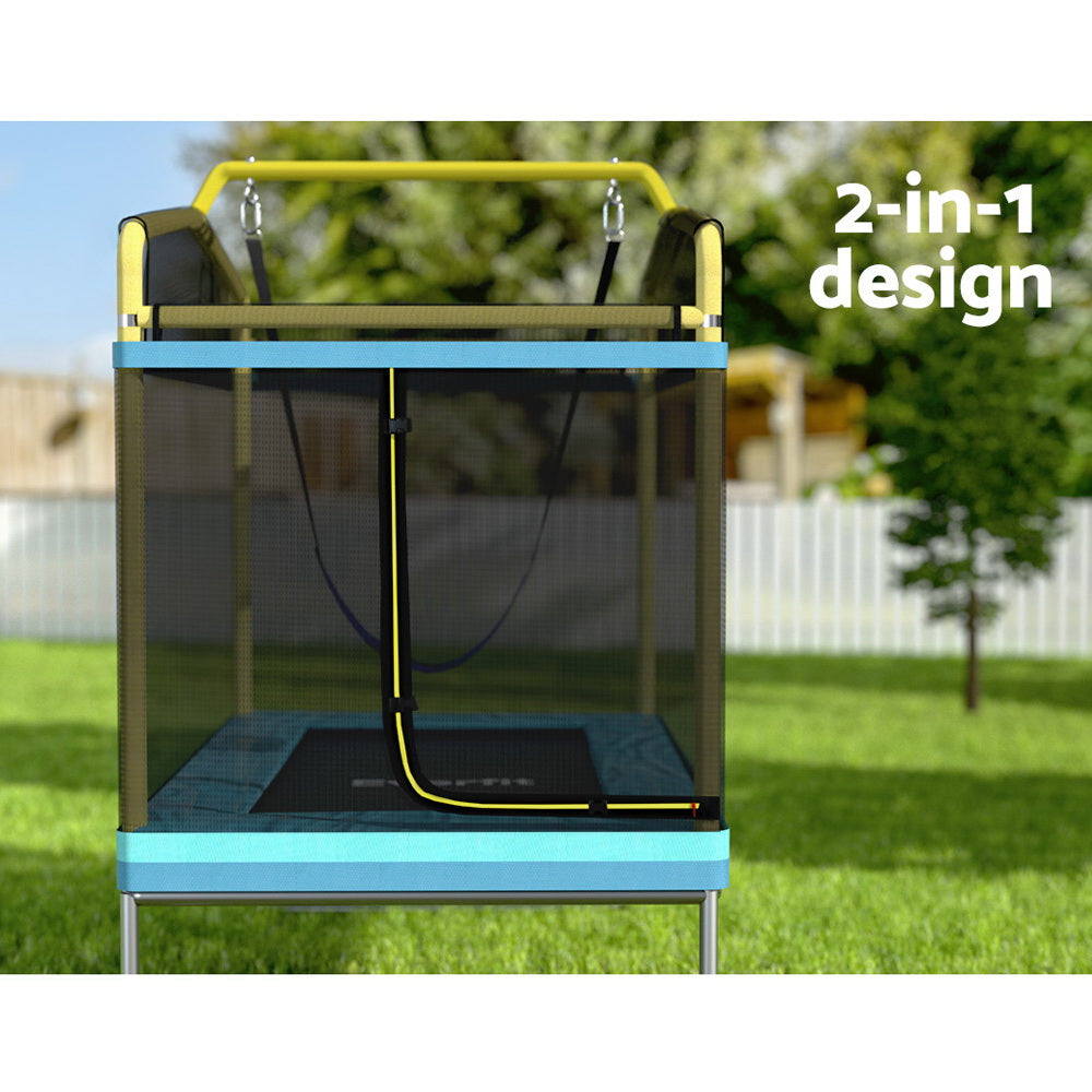 Everfit 6FT Trampoline for Kids w/ Enclosure Safety Net Swing Rectangle Yellow