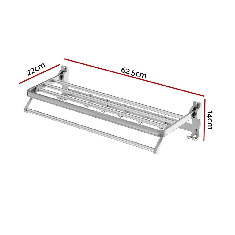 Foldable 4-Bar Towel Rail Rack, 5 Hooks, Wall-Mounted, Aluminium, by [Brand]