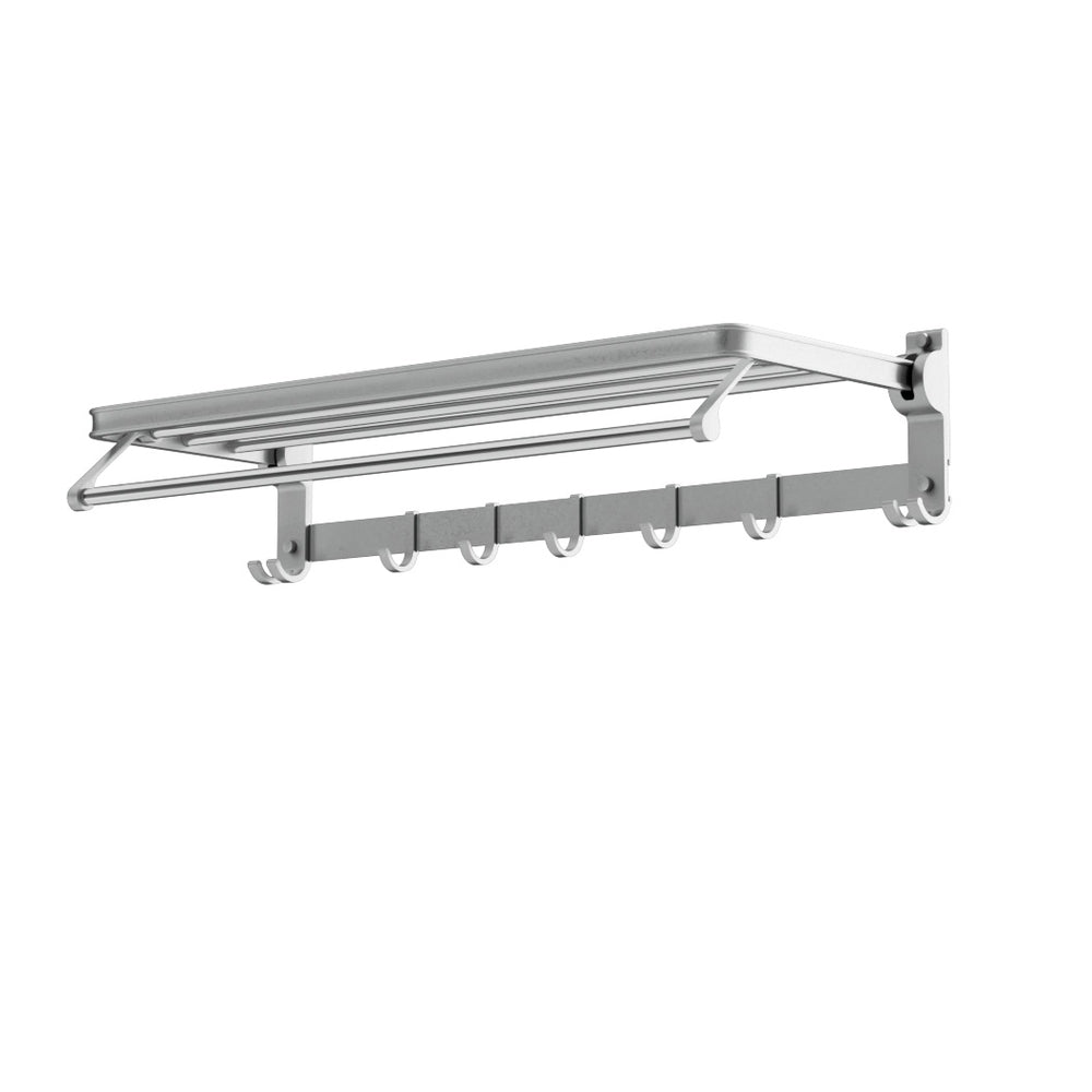 Foldable 4-Bar Towel Rail Rack, 5 Hooks, Wall-Mounted, Aluminium, by [Brand]