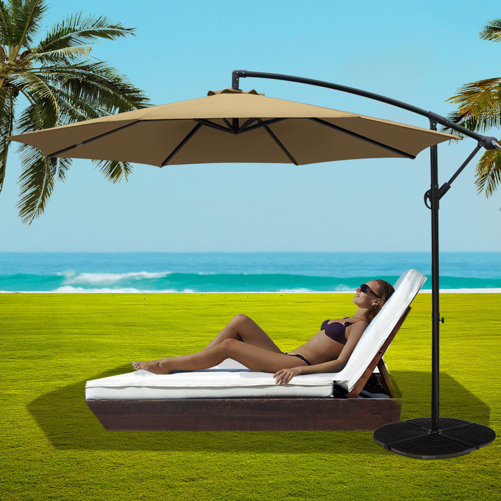 Instahut 3m Outdoor Umbrella w/Base Cantilever Beach Garden Patio Beige