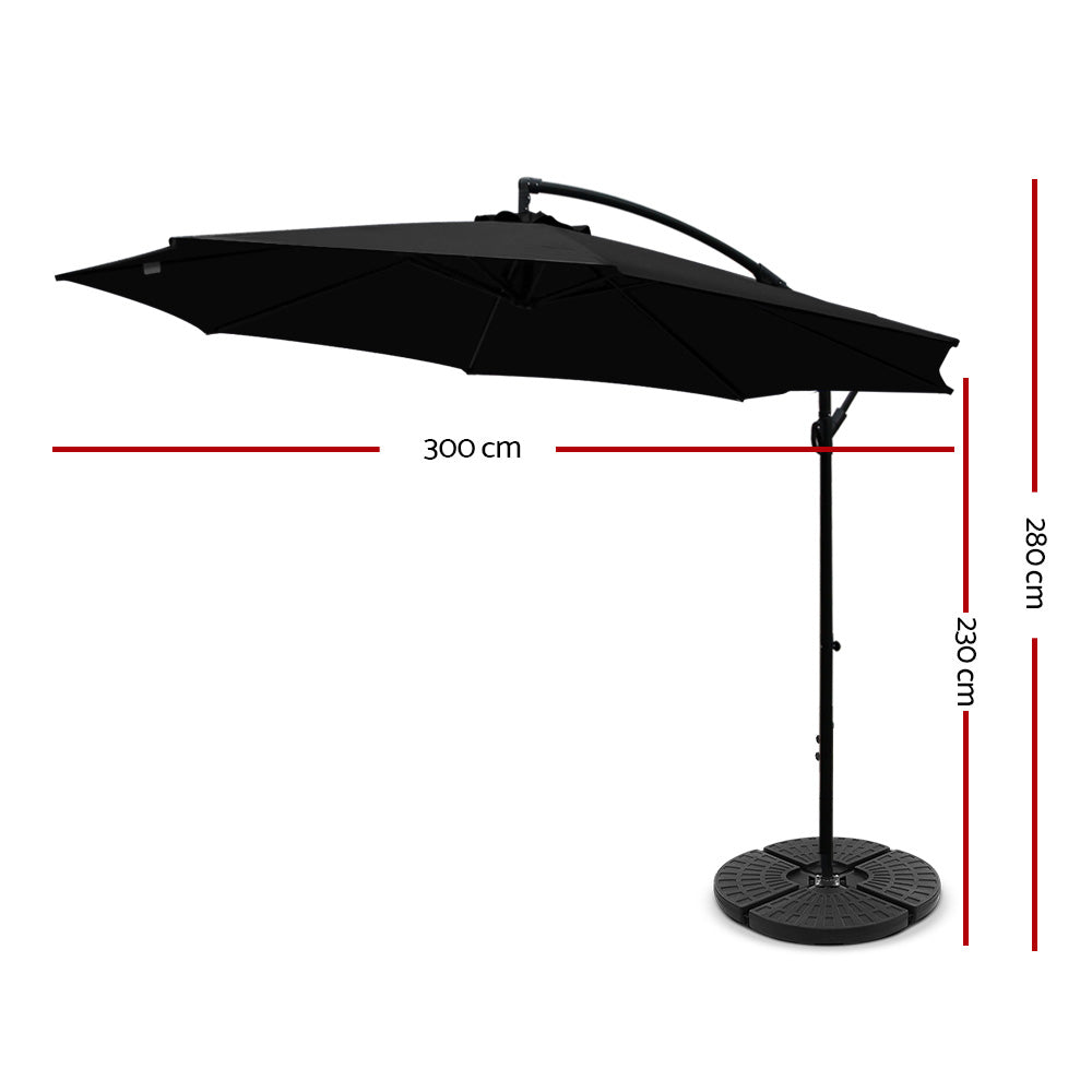 Instahut 3m Outdoor Umbrella w/Base Cantilever Beach Garden Patio Black