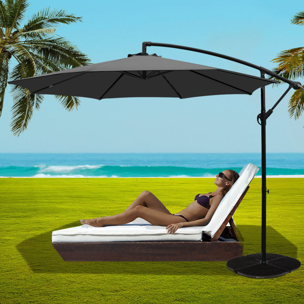 Instahut 3m Outdoor Umbrella w/Base Cantilever Beach Garden Patio Charcoal