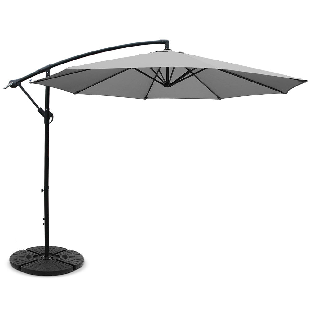 Instahut 3m Outdoor Umbrella w/Base Cantilever Beach Garden Patio Grey
