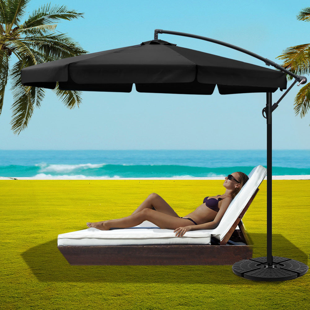 Instahut 3m Outdoor Umbrella w/Base Cantilever Garden Patio Beach Black