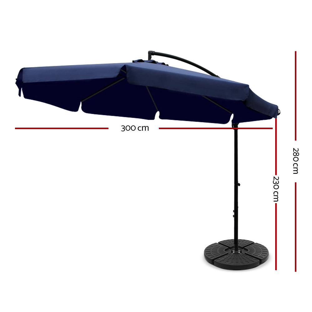 Instahut 3m Outdoor Umbrella w/Base Cantilever Garden Patio Beach Navy