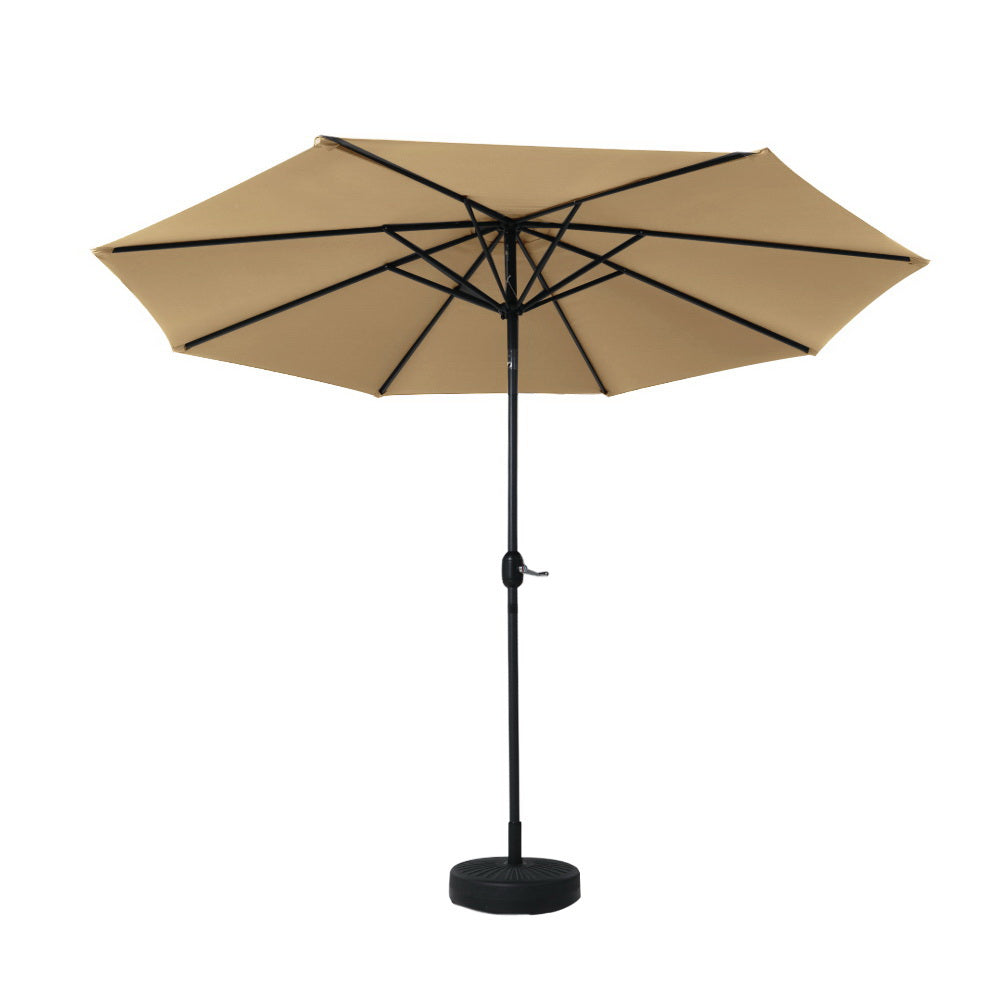 Instahut 2.7m Outdoor Umbrella w/Base Pole Stand Garden Sun Beige
