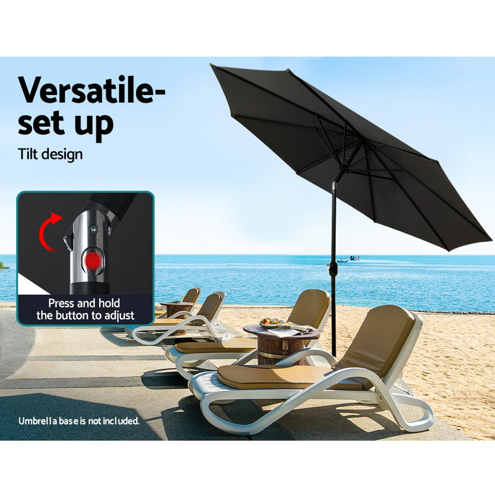 Instahut 2.7m Outdoor Umbrella w/Base Pole Stand Garden Beach Black