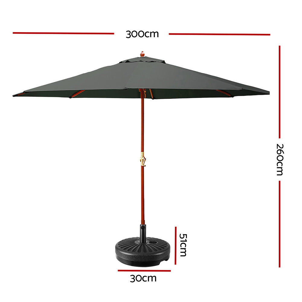 Instahut 3m Outdoor Umbrella w/Base Pole Umbrellas Garden Sun Stand Deck Charcoal