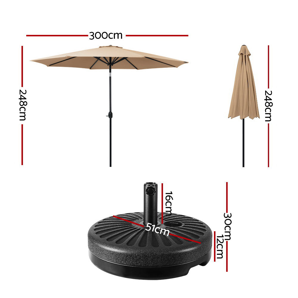 Instahut 3m Outdoor Umbrella w/Base Pole Tilt Beach Garden Patio Beige