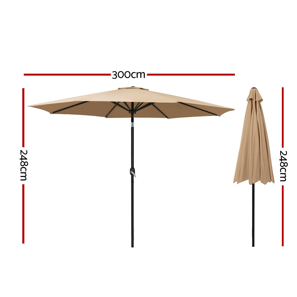 Instahut 3m Outdoor Umbrella Beach Pole Garden Patio Tilt Beige