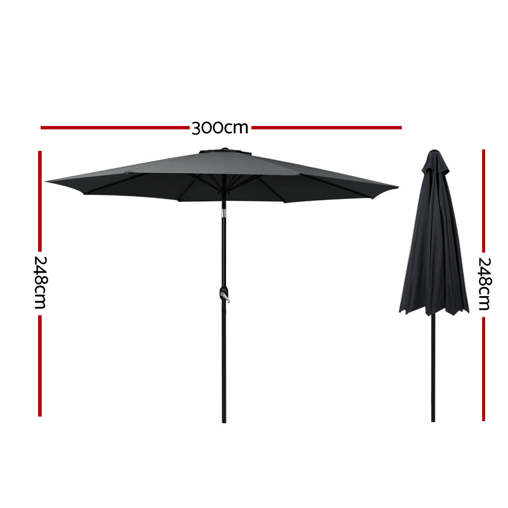 Instahut 3m Outdoor Umbrella Beach Pole Garden Patio Tilt Black