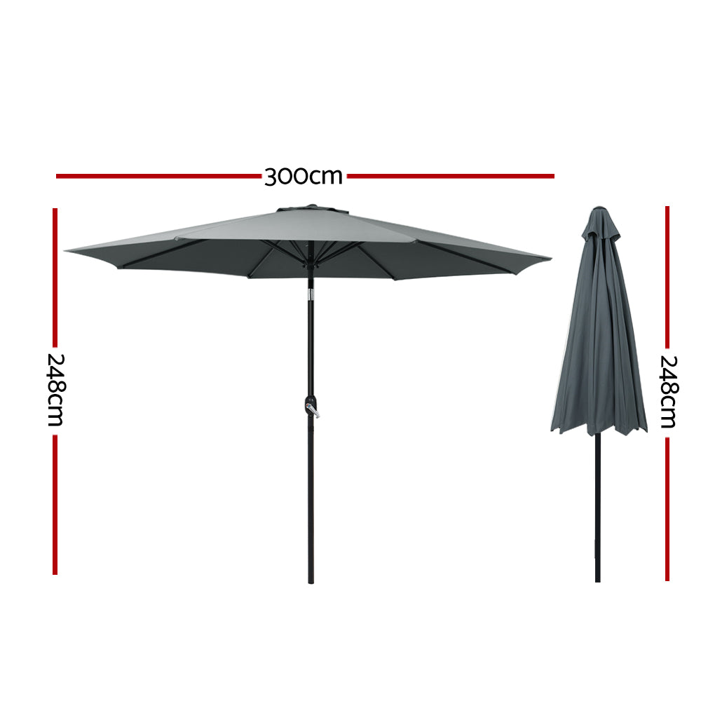 Instahut 3m Outdoor Umbrella Beach Pole Garden Patio Tilt Charcoal