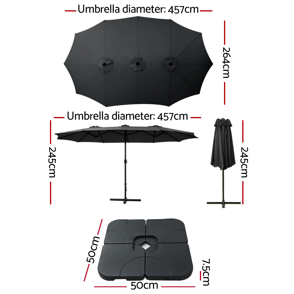 Instahut 4.57m Outdoor Umbrella w/Base Stand Beach Pole Garden Tilt Black