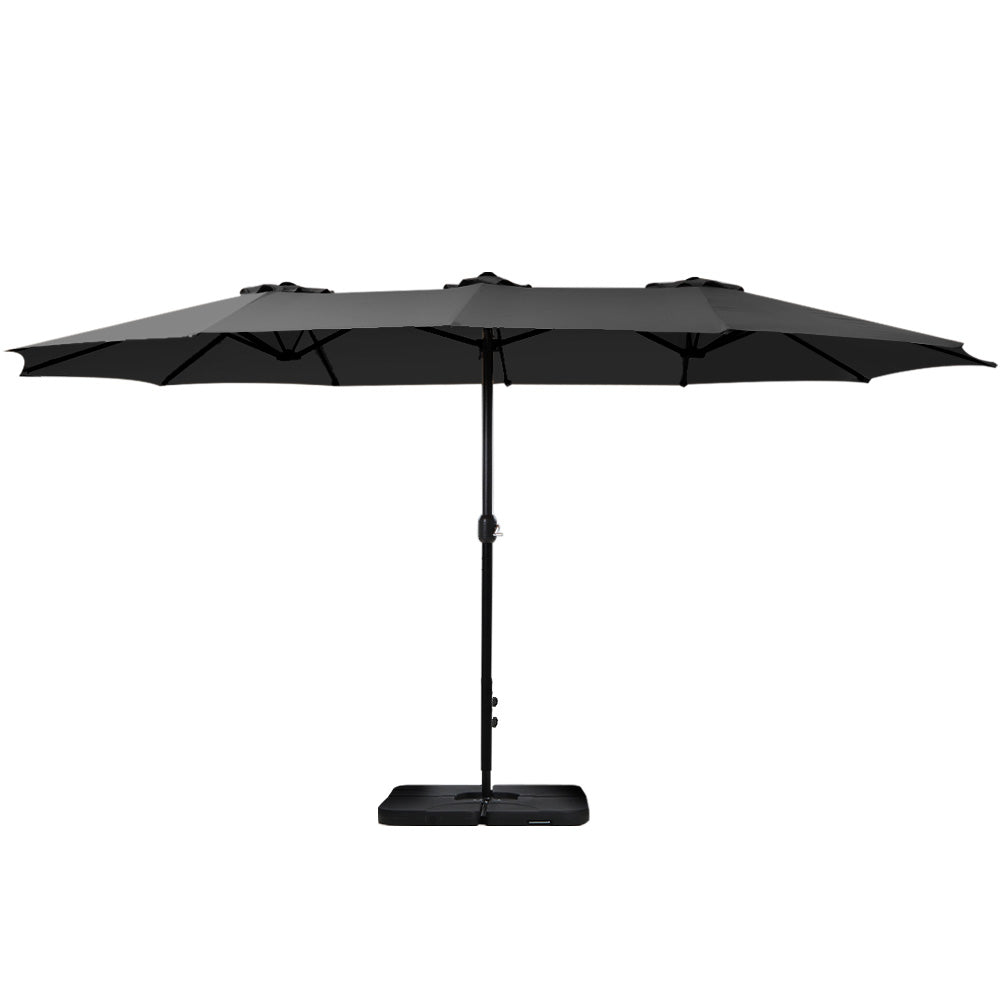 Instahut 4.57m Outdoor Umbrella w/Base Stand Beach Pole Garden Tilt Black