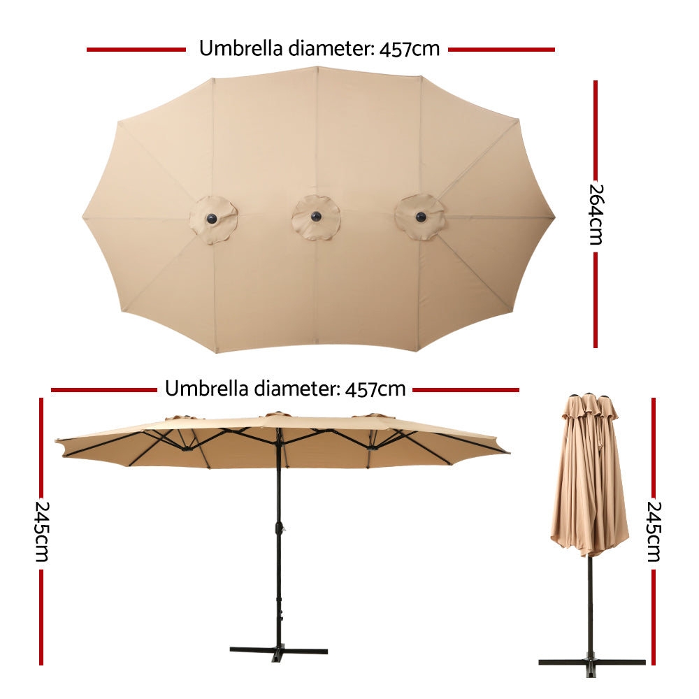 Instahut 4.57m Outdoor Umbrella Beach Pole Garden Tilt Beige