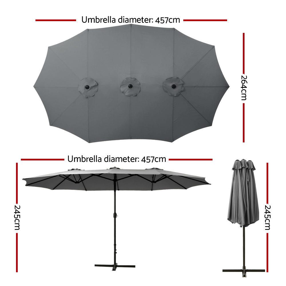 Instahut 4.57m Outdoor Umbrella Beach Pole Garden Tilt Charcoal