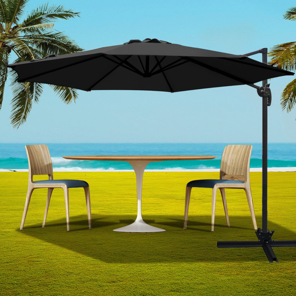 Instahut 3m Outdoor Umbrella Cantilever 360 Degree Tilt Beach Roma Black