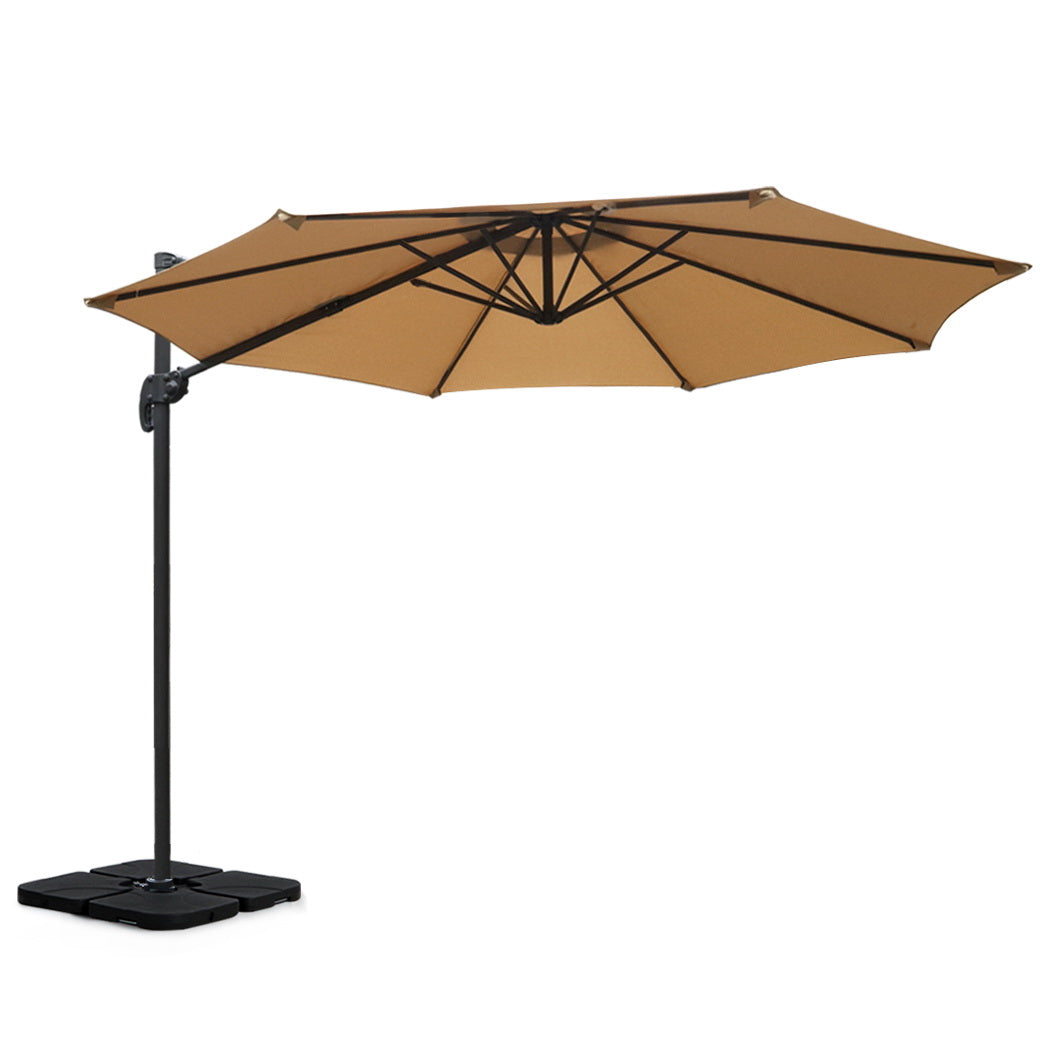 Instahut 3m Outdoor Umbrella w/Base Cantilever Beach Roma 360 Degree Tilt Beige