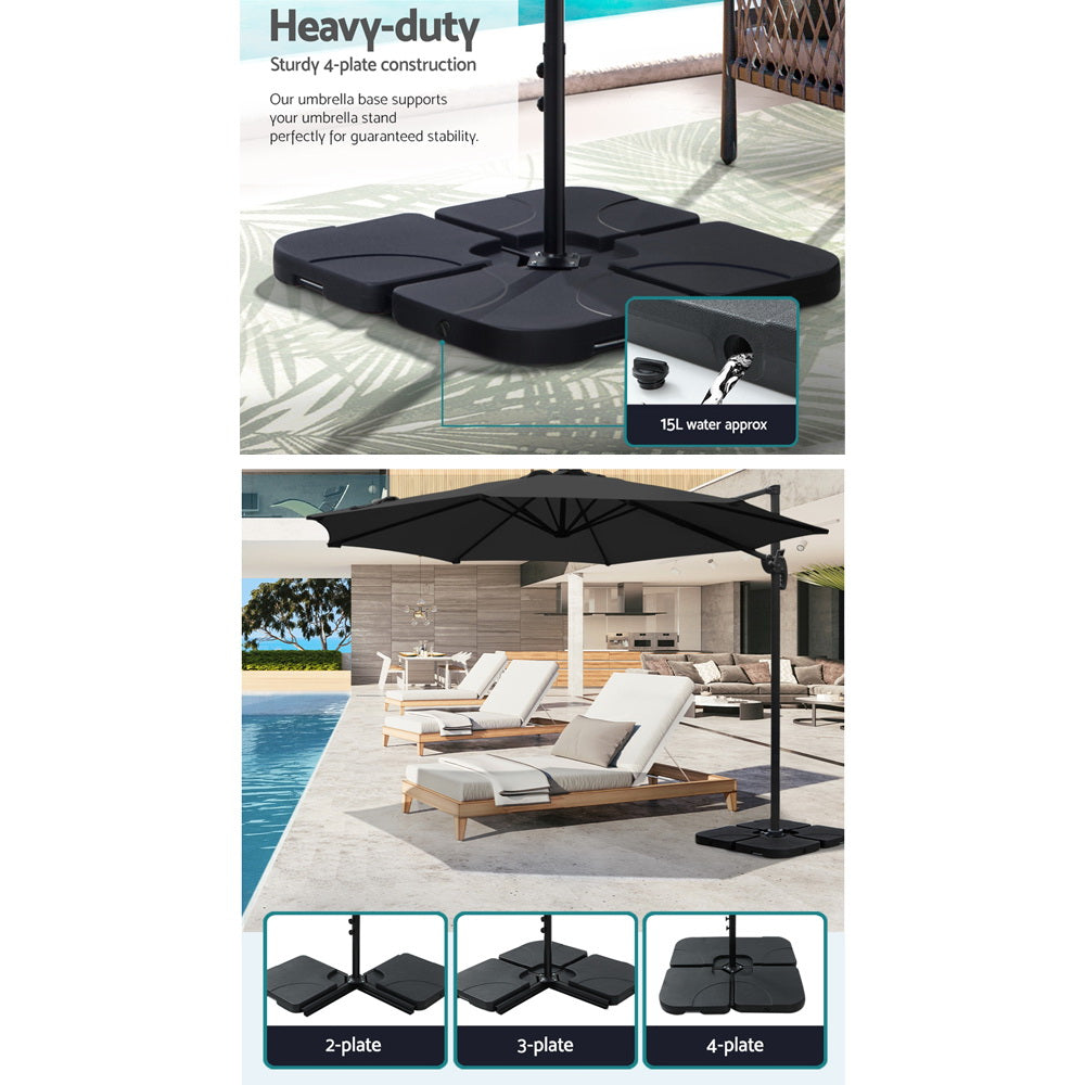 Instahut 3m Outdoor Umbrella w/Base Cantilever Beach Roma 360 Degree Tilt Black