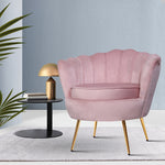 Pink Velvet Shell Back Armchair, Gold Legs | Artiss