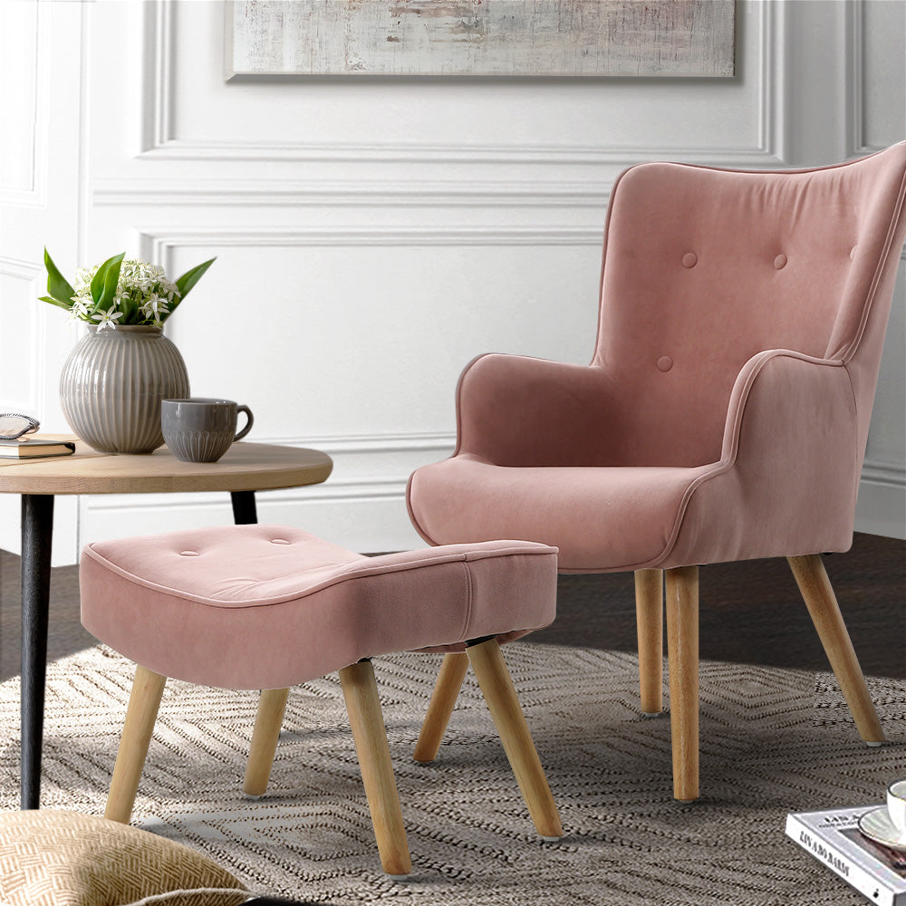 Elegant Pink Armchair & Ottoman Set with Linen Upholstery Artiss