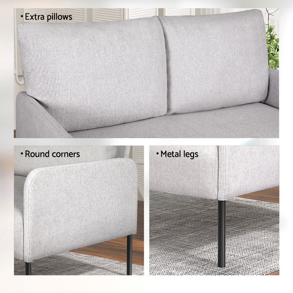 Modern Grey Linen 2-Seater Sofa, Metal Frame - Artiss