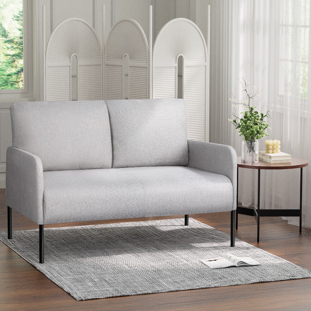 Modern Grey Linen 2-Seater Sofa, Metal Frame - Artiss