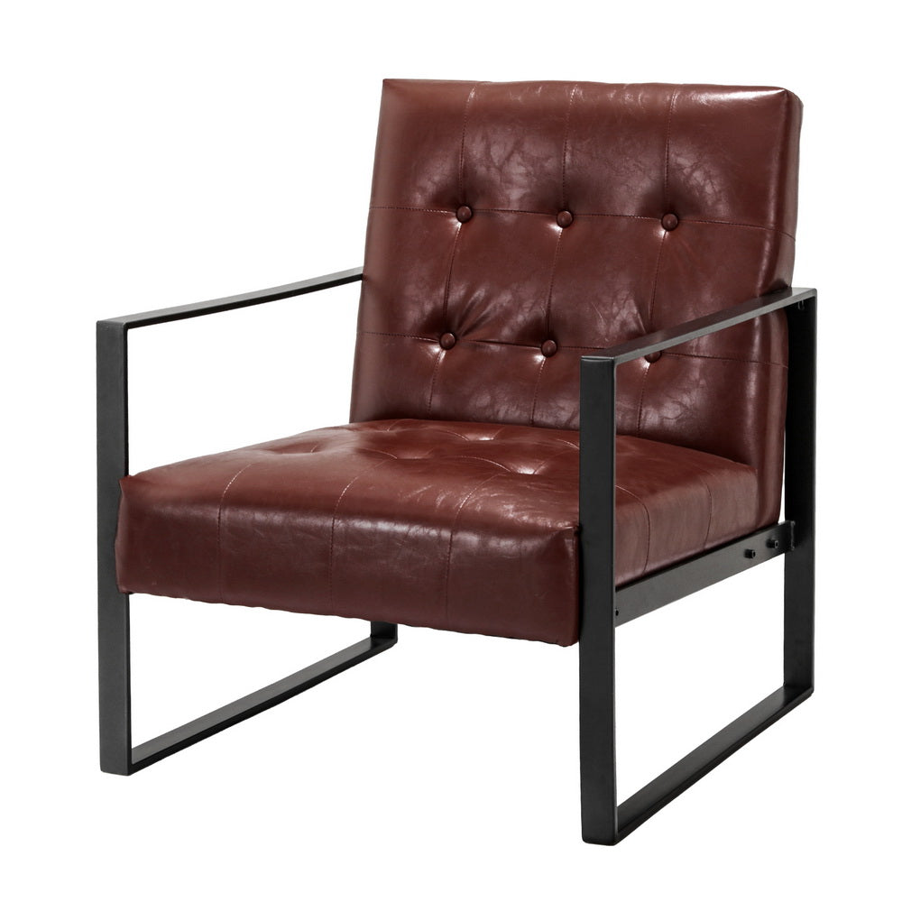 Industrial Brown PU Leather Armchair, Metal Frame - Artiss