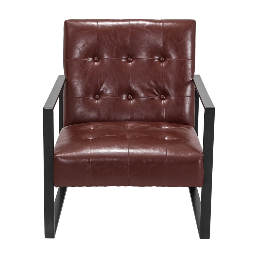 Industrial Brown PU Leather Armchair, Metal Frame - Artiss