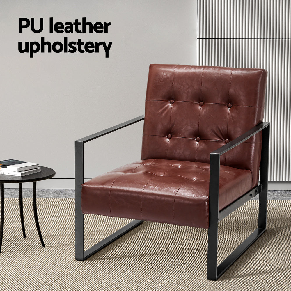 Industrial Brown PU Leather Armchair, Metal Frame - Artiss