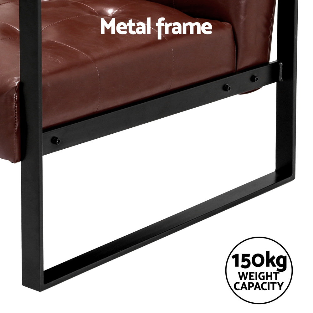 Industrial Brown PU Leather Armchair, Metal Frame - Artiss