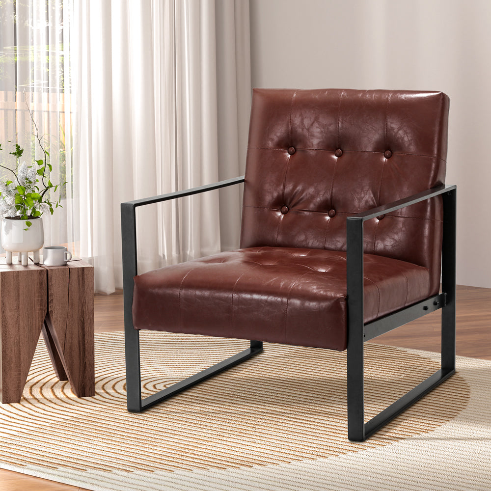 Industrial Brown PU Leather Armchair, Metal Frame - Artiss