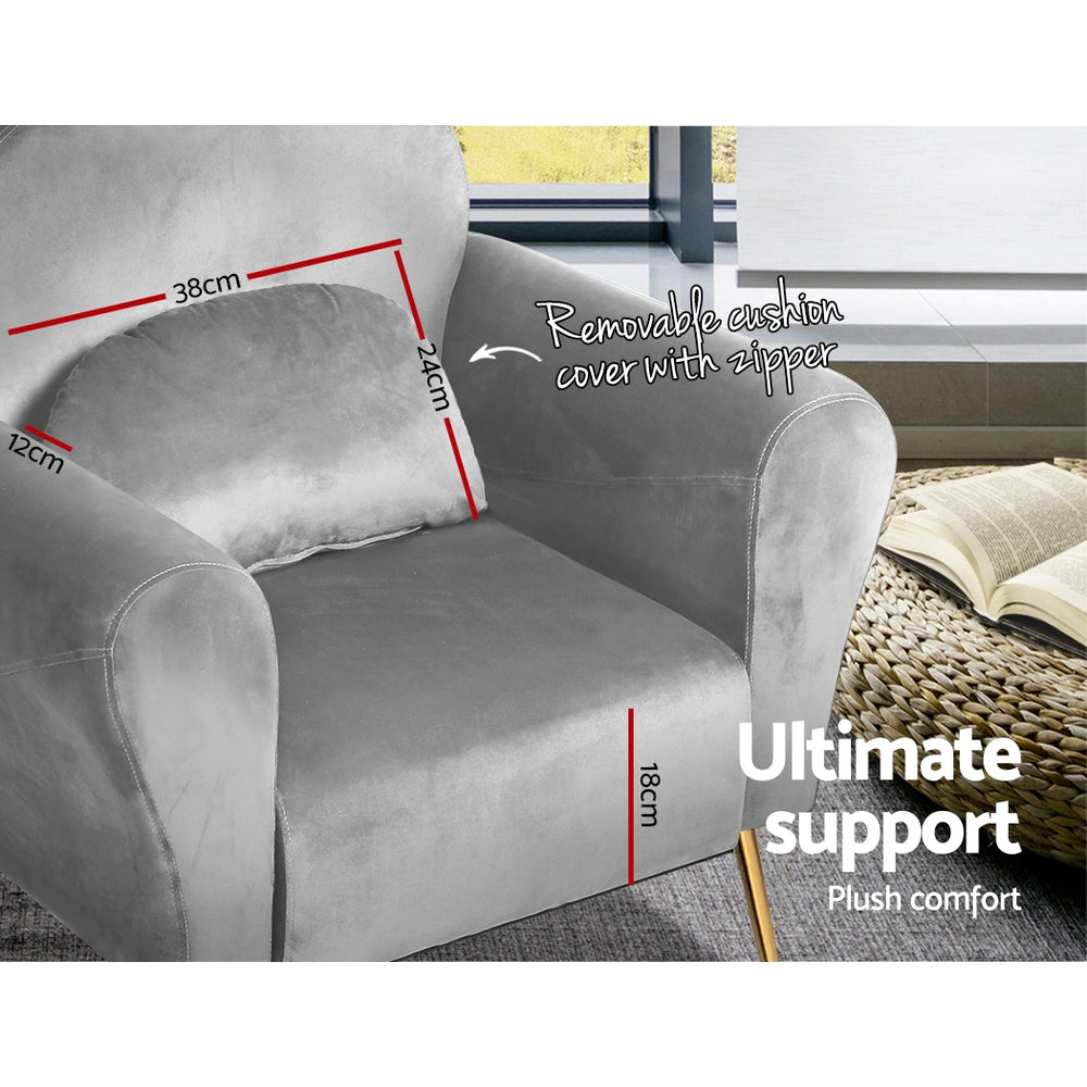 Grey Velvet Extra Wide Armchair with Golden Legs - Artiss