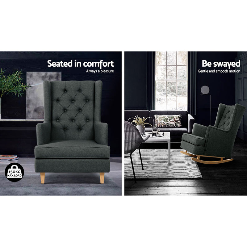 Artiss Rocking Armchair Feeding Chair Fabric Armchairs Lounge Recliner Charcoal