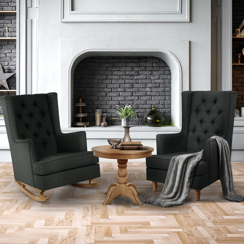 Artiss Rocking Armchair Feeding Chair Fabric Armchairs Lounge Recliner Charcoal