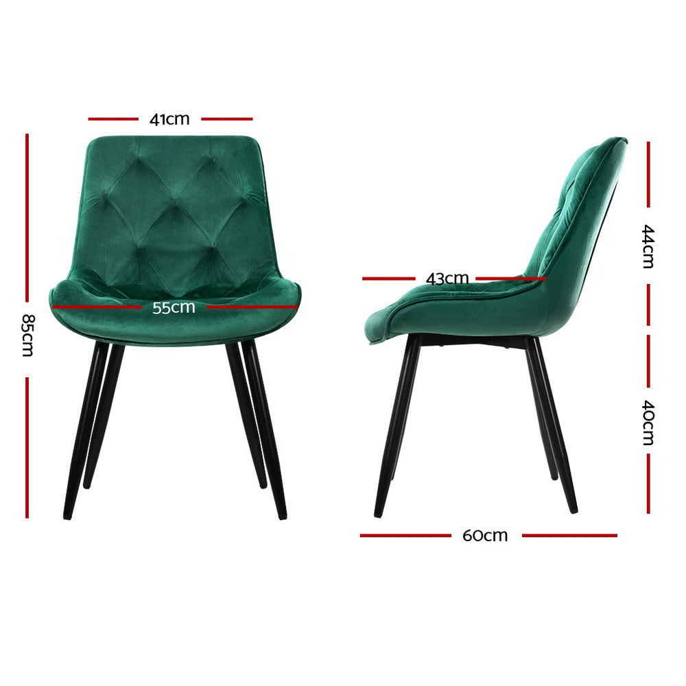 Artiss Dining Chairs Set of 2 Velvet Diamond Tufted Green
