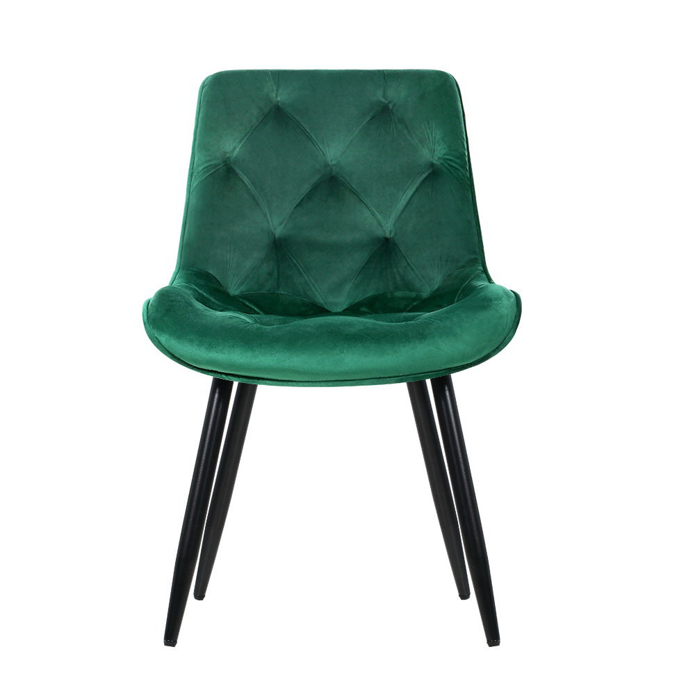 Artiss Dining Chairs Set of 2 Velvet Diamond Tufted Green