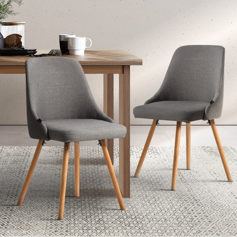 Artiss Dining Chairs Set of 2 Fabric Wooden Grey