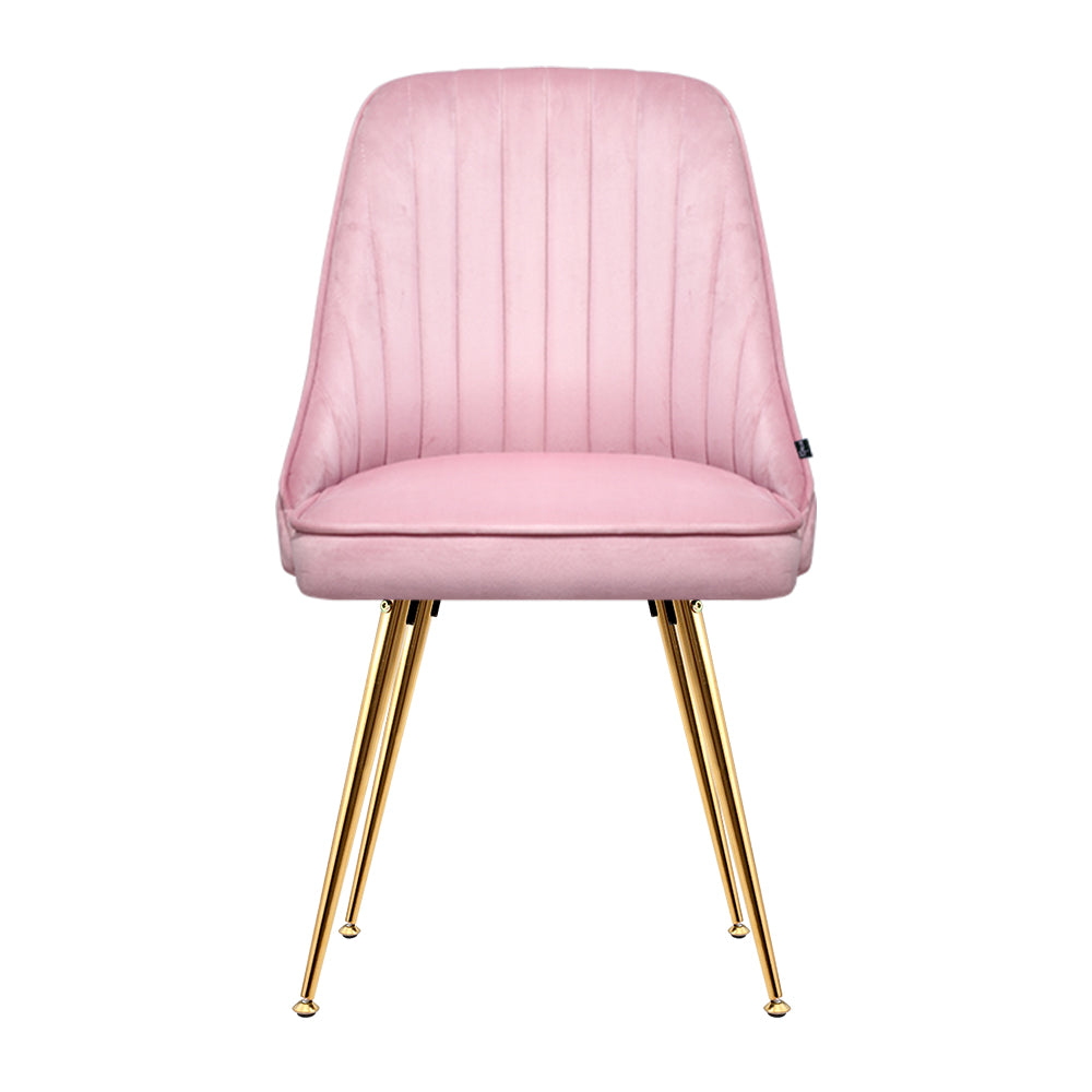 Artiss Dining Chairs Set of 2 Velvet Channel Tufted Pink