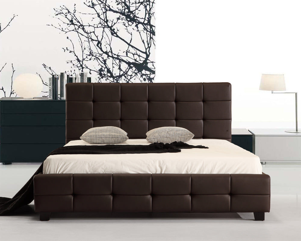 Double PU Leather Deluxe Bed Frame Brown