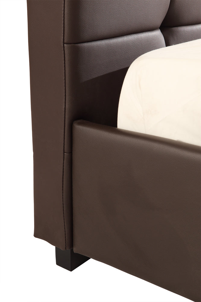 Brown PU Leather Double Bed Frame with Tufted Headboard