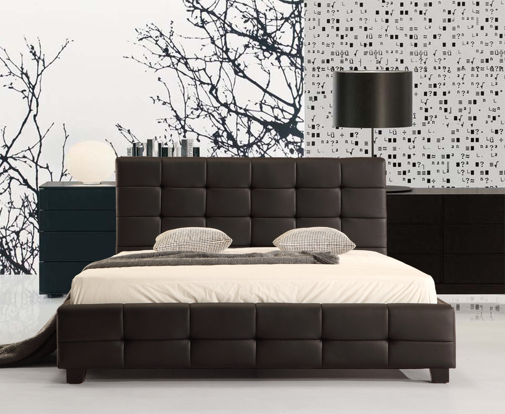 Sturdy Black PU Leather Double Bed Frame with Headboard