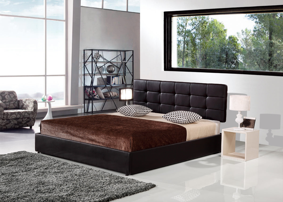 Black PU Leather King Bed Frame with Stitched Accents