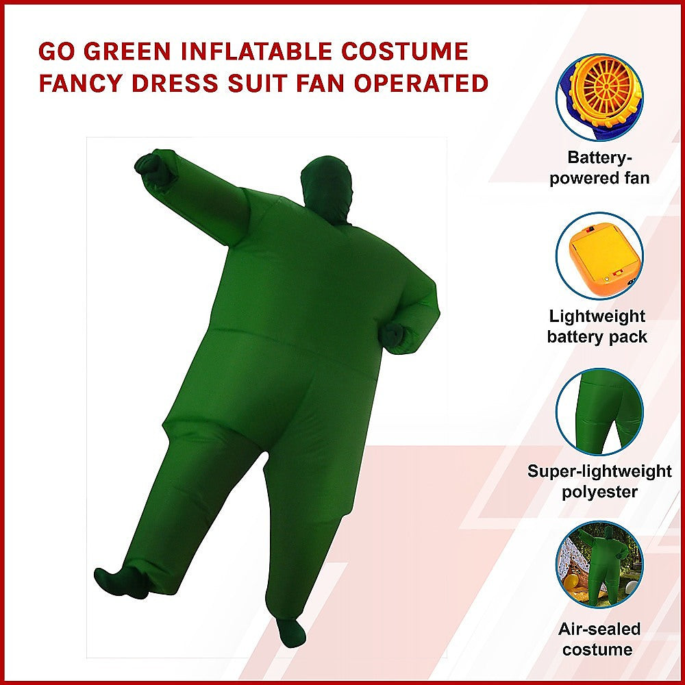 Green Inflatable Costume Suit, Fan Operated, Lightweight, 1-Size