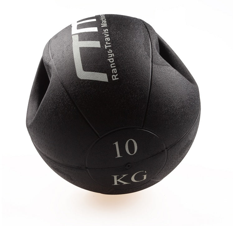 10kg Double-Handled Rubber Medicine Ball, Black